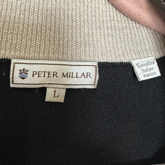 Peter Millar Merino Wool Sweater Large Black 1/4 Zip Long Sleeve Pullover Mens - Picture 3 of 9